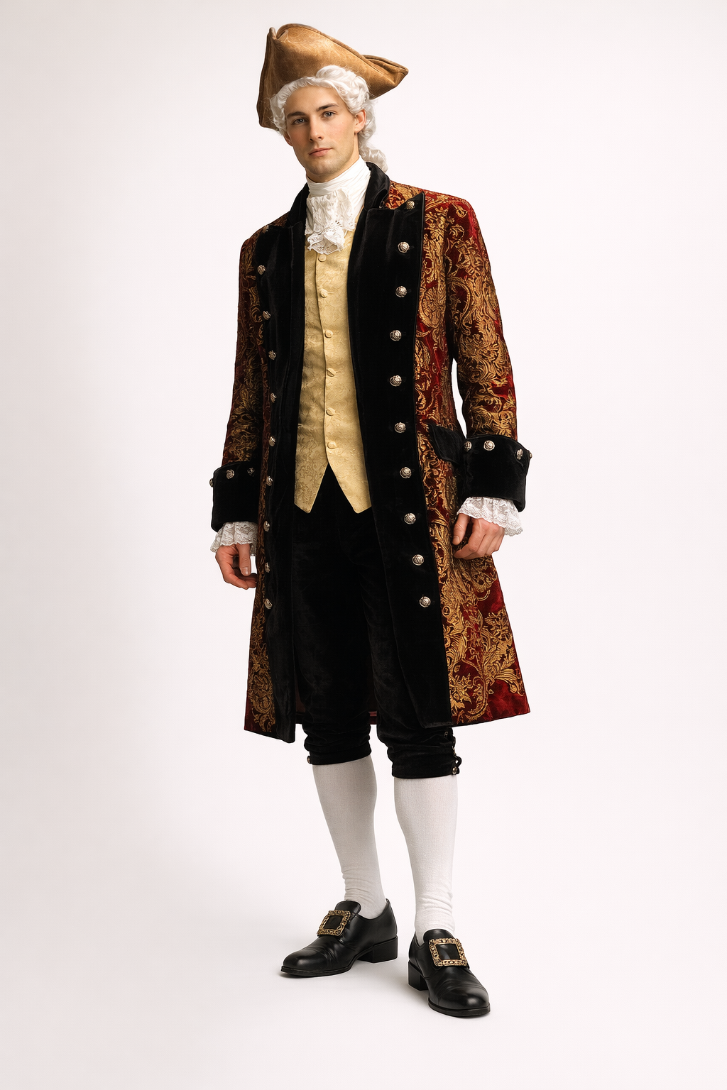 18th Century Red & Gold Pirates Jacket, Men's Costume Rental