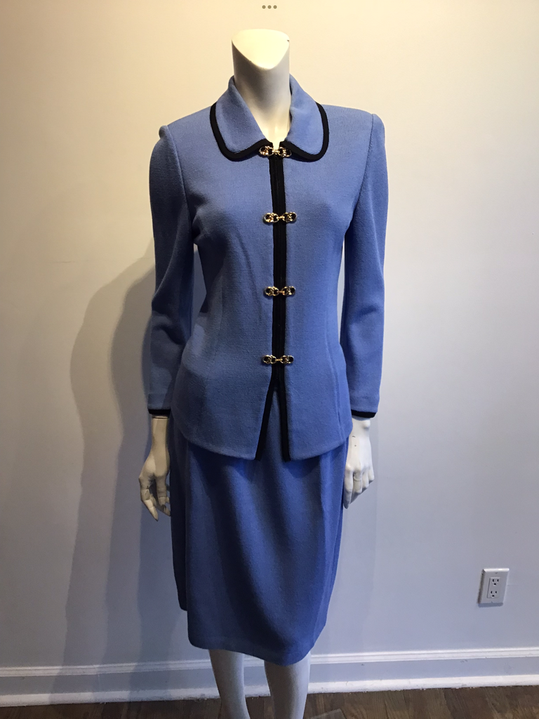 Vintage 1980s St John perriwinkle blue knit two piece suit