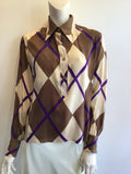 1980’s Valentino Silk Brown,Purple and White Blouse Size 8