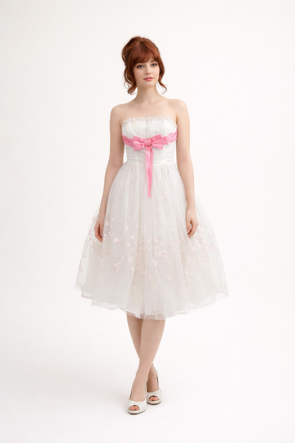 1950's Organza White & Pink Vintage Dresss, Women's Costume Rental