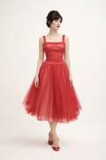 1950's Red Ruched Vintage Dress, Women's Costume Rental