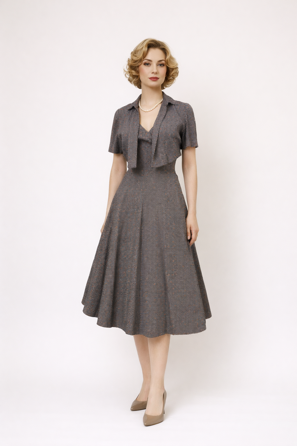 1950's Vintage Grey Day Dress, Women's Costume Rental