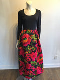 1960’s Black Top with Quilted Floral Skirt Cotton/Crepe Dress Size 6/7
