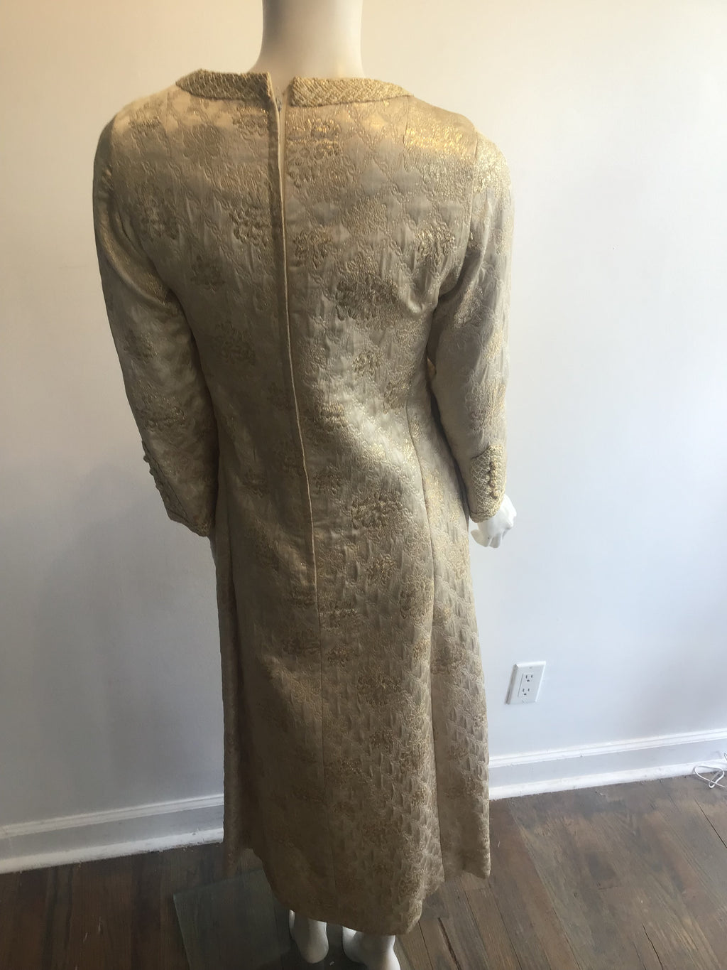 1960’s Gold Silk Brocade Saks Evening Dress Size 2