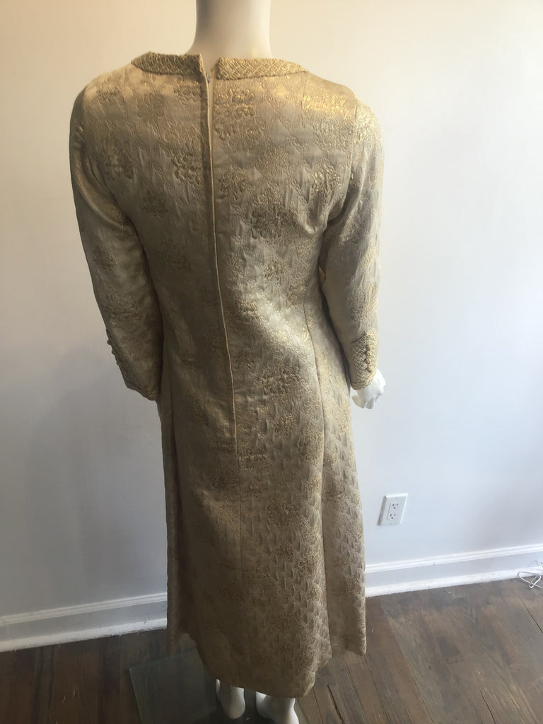 1960’s Gold Silk Brocade Saks Evening Dress Size 2