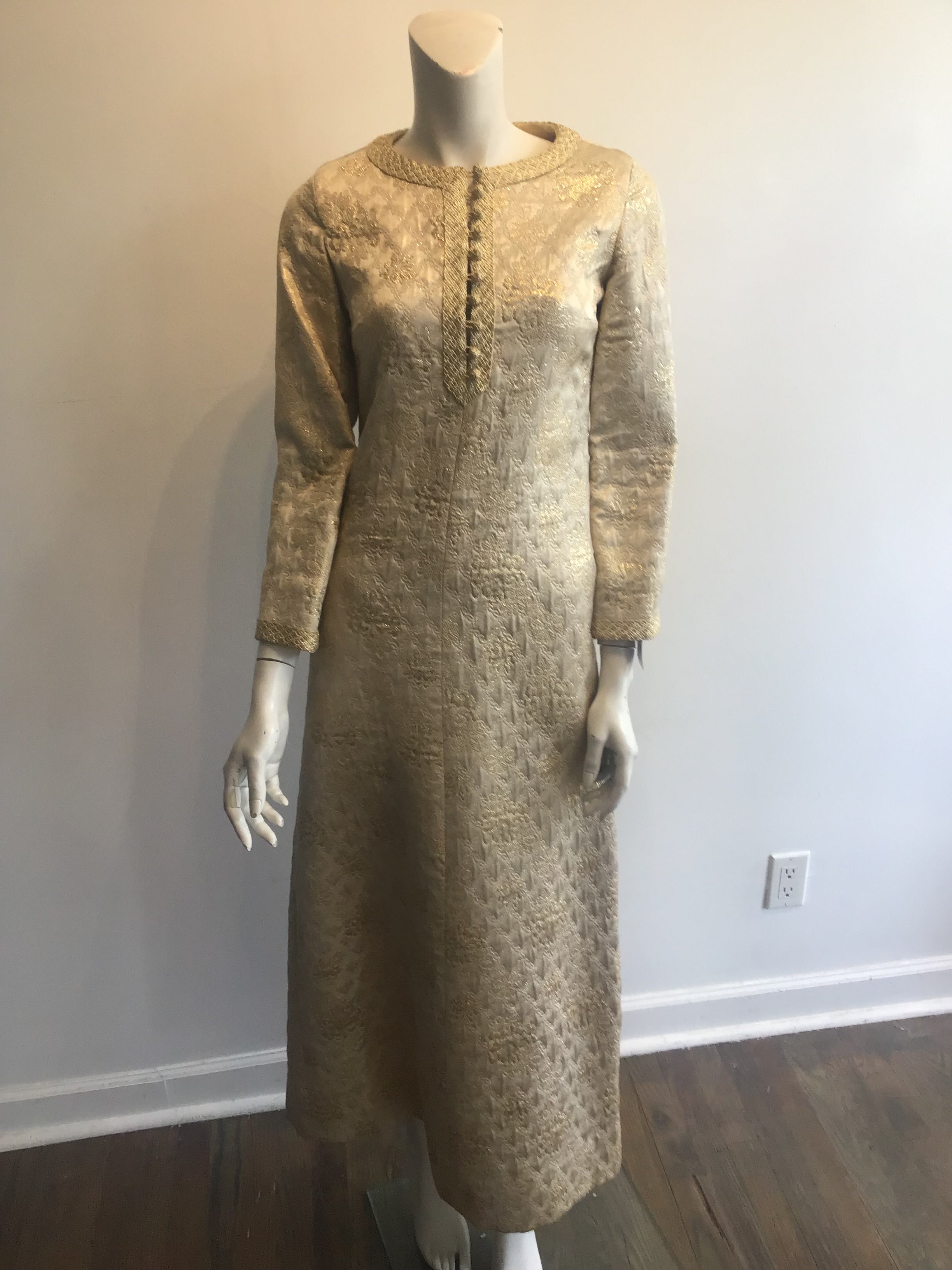 1960’s Gold Silk Brocade Saks Evening Dress Size 2