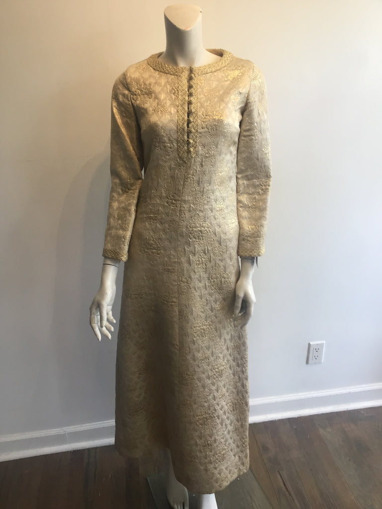 1960’s Gold Silk Brocade Saks Evening Dress Size 2