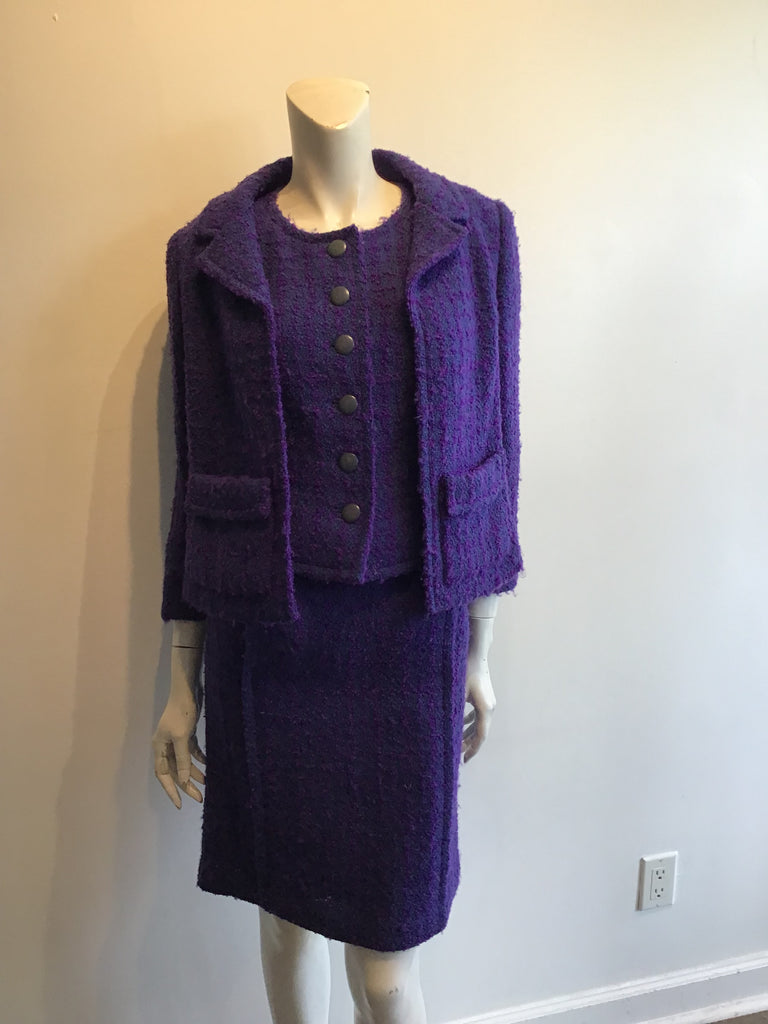 1960’s Wool Purple Wool Bouclé Sybil Connolly 3 Piece Suit Size 2


