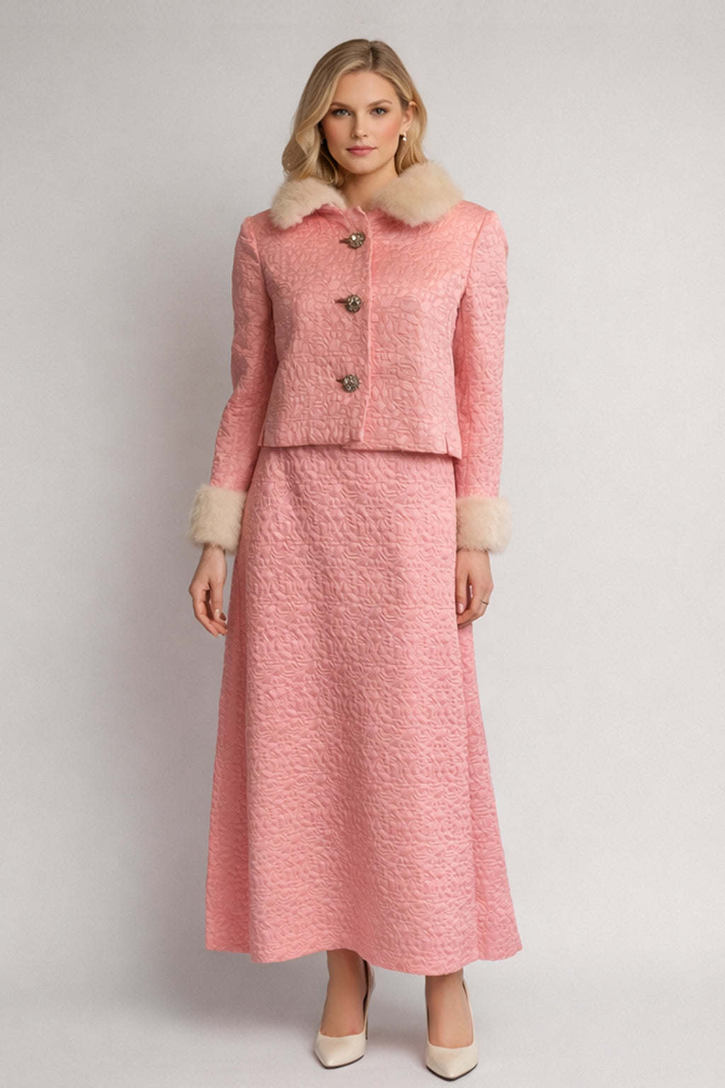 1960s Malcolm Starr Pink Brocaded Dress with Jacket -size 6