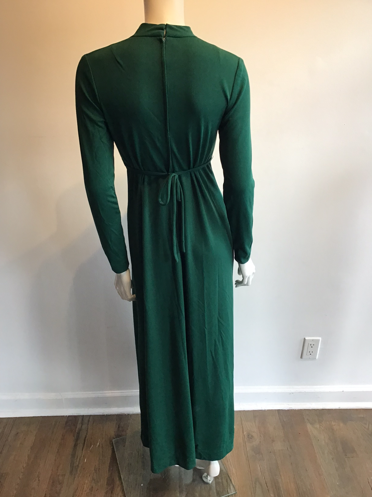 1970’s Forrest Green Polyester Evening Dress Size up to 8/9