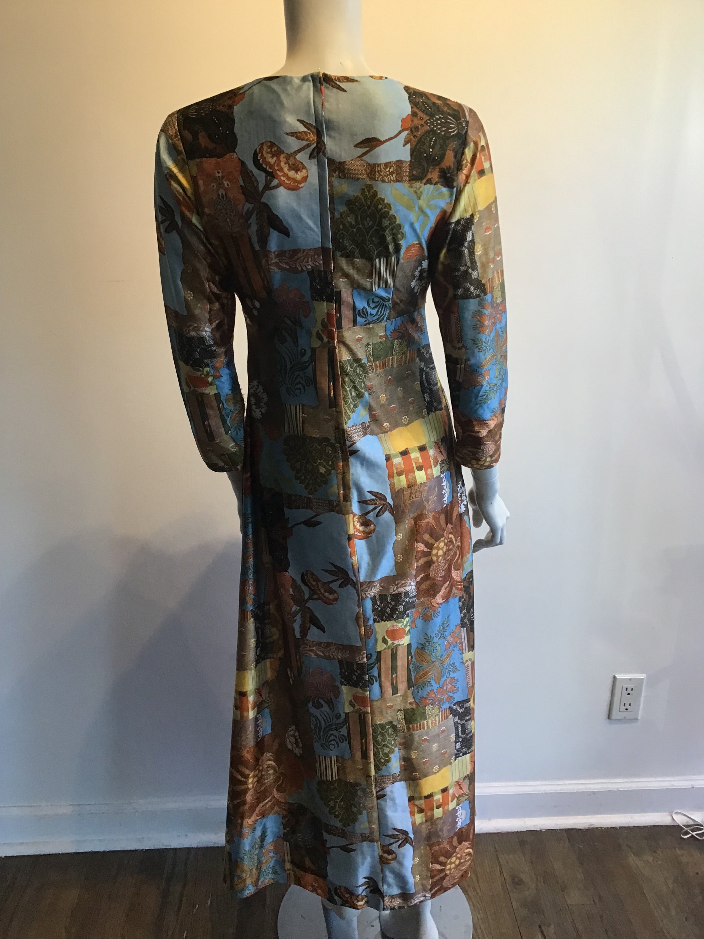 1970’s Keone Blue/Brown Printed Maxi Dress Size 8/9
