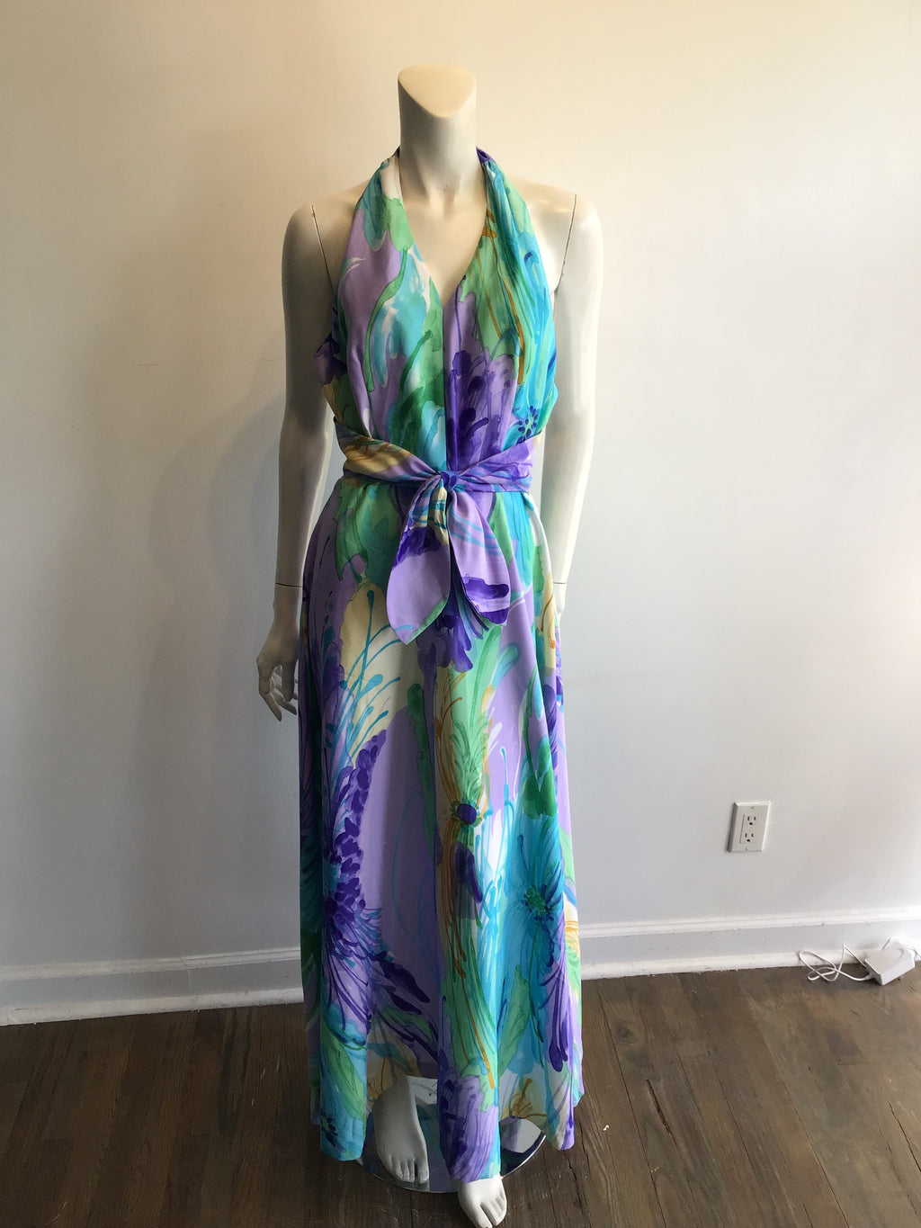 1970’s Multicolor Toni Richard Halter Dress with Belt Size 6
