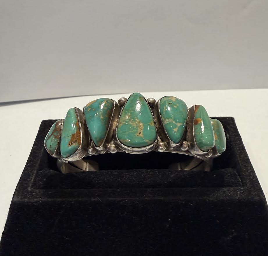 Navajo Sterling Bracelet with Seven Turquoise Stones