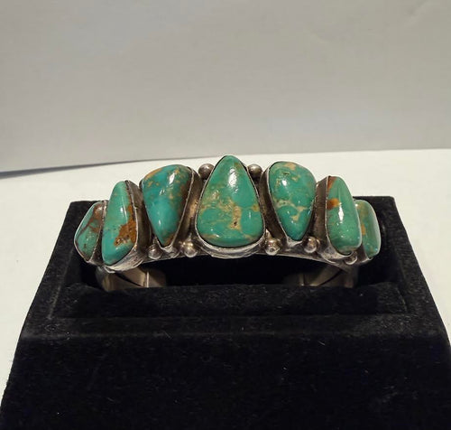 Navajo Sterling Bracelet with Seven Turquoise Stones