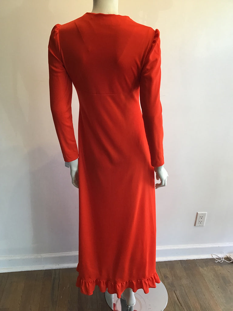 1970’s Vermillion Red Hoot Owl Polyester Dress Size 8