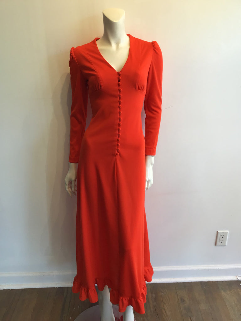 1970’s Vermillion Red Hoot Owl Polyester Dress Size 8