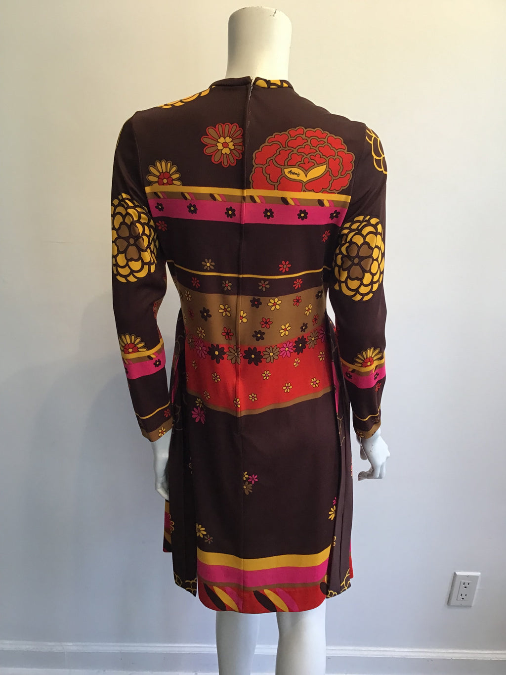 1970s Artemis Polyester Blend Brown Multicolor Dress Size 10