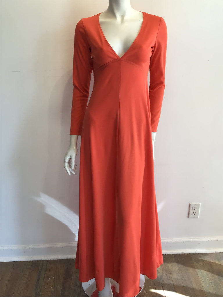 1970s Orange Empire Waist Polyester Dress Size 2/4