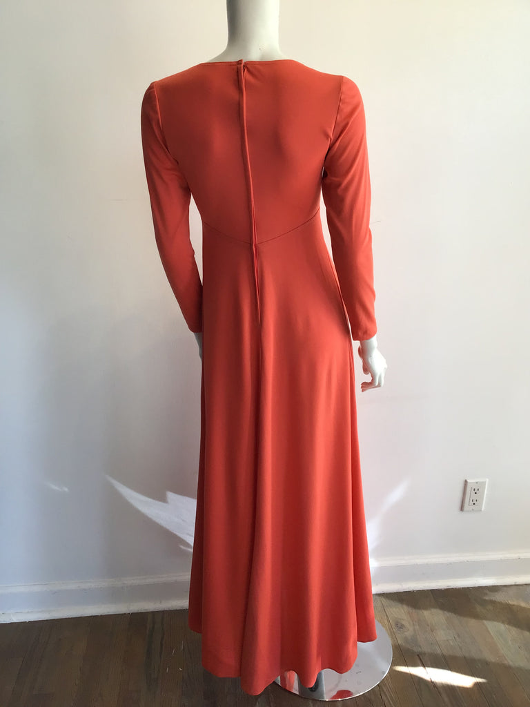 1970s Orange Empire Waist Polyester Dress Size 2/4