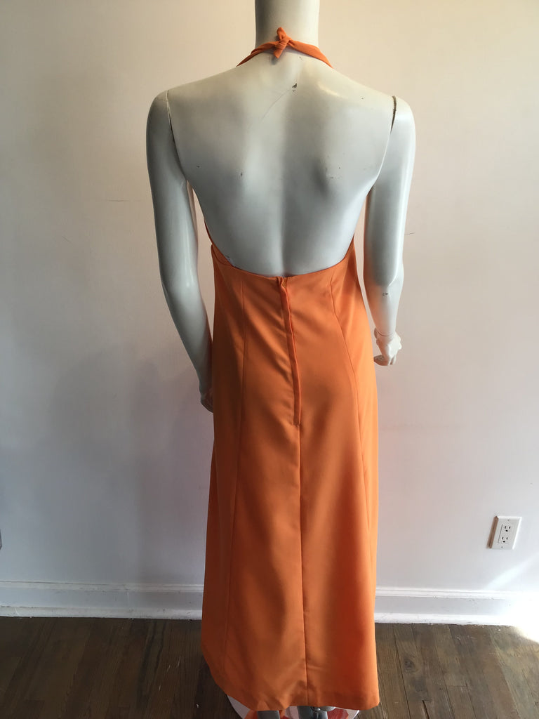 1970s Peach Polyester Halter Dress Size 8