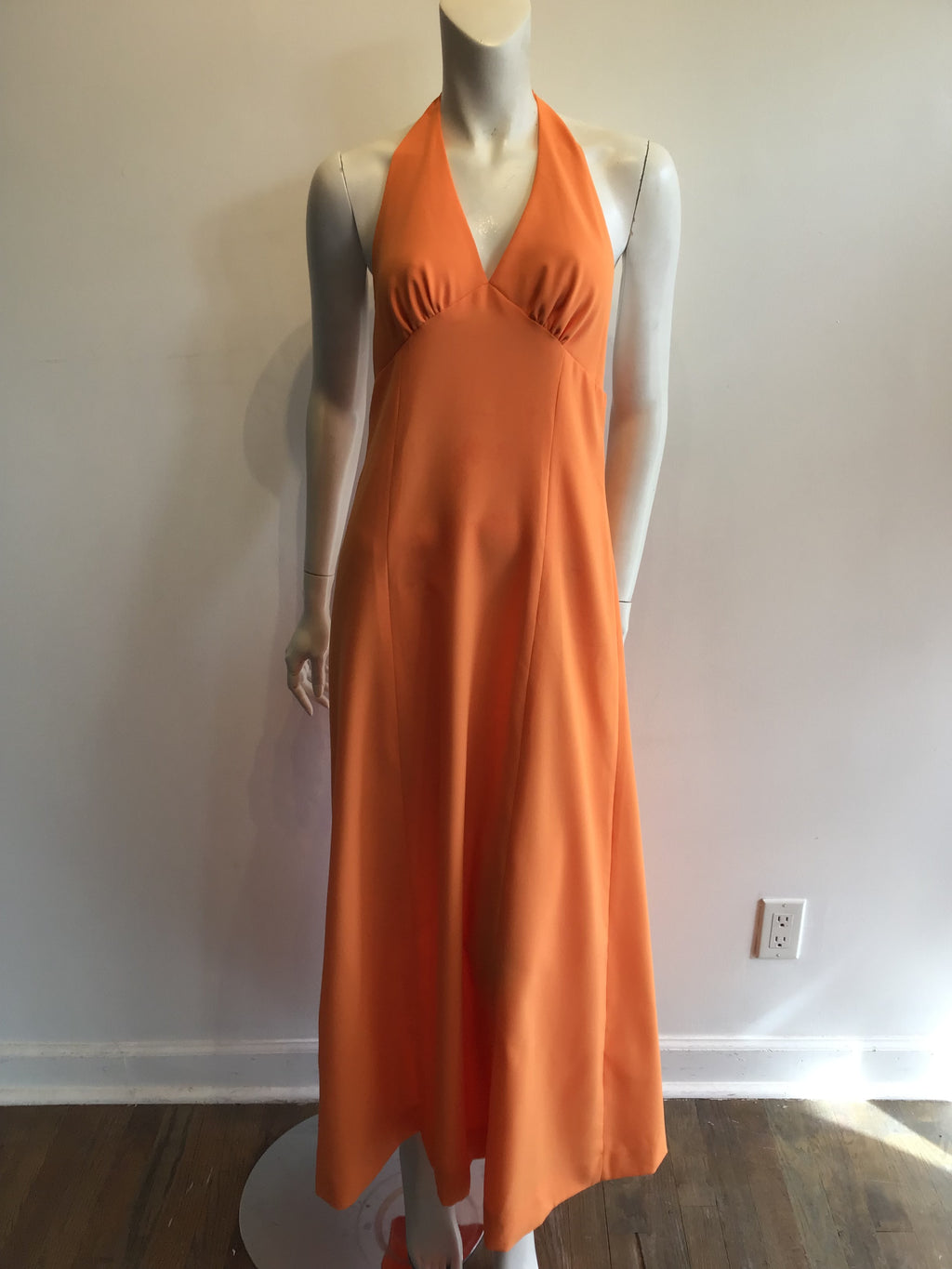 1970s Peach Polyester Halter Dress Size 8