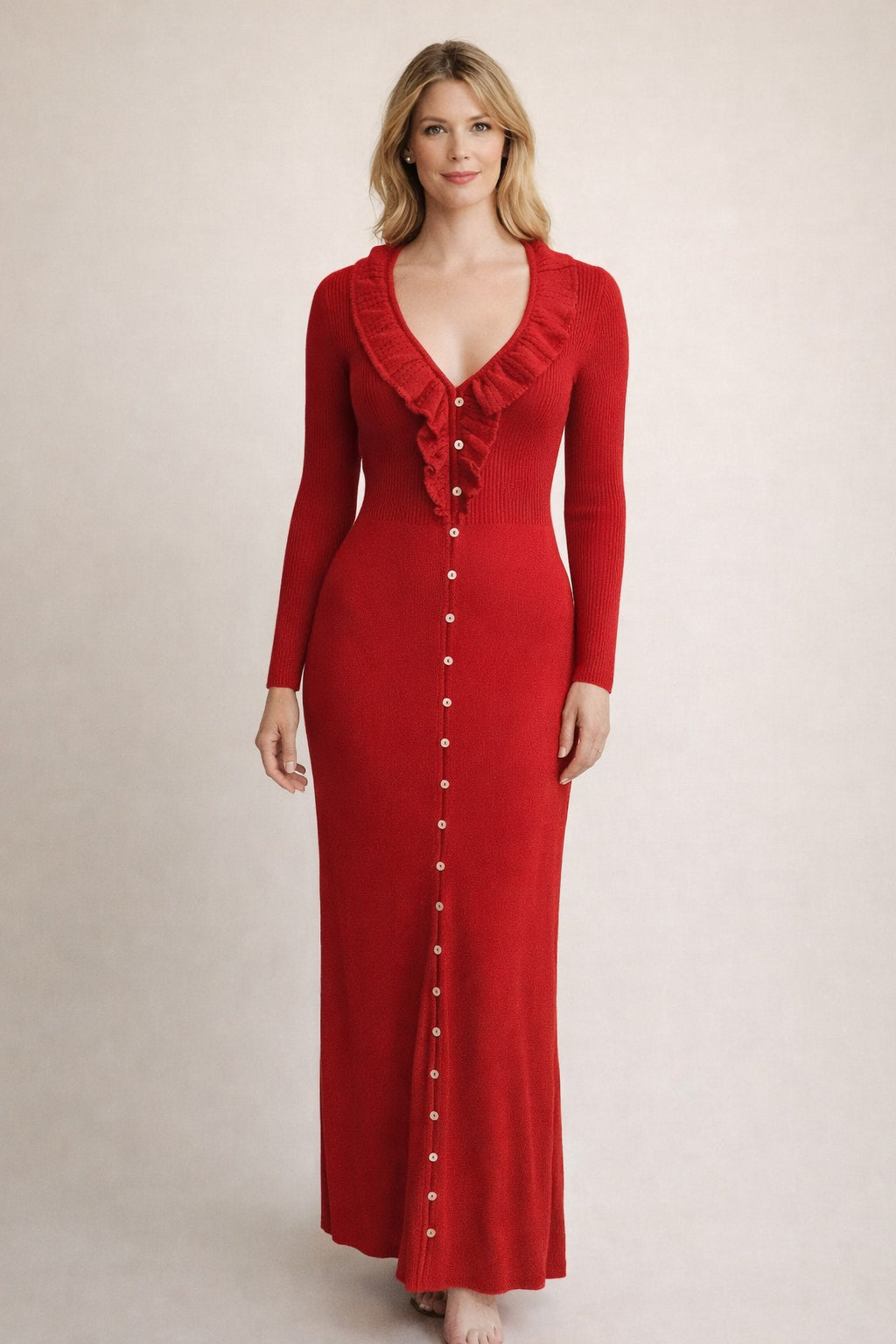1970's Red Acrylic Knitted long  Maxi Dress Size 8