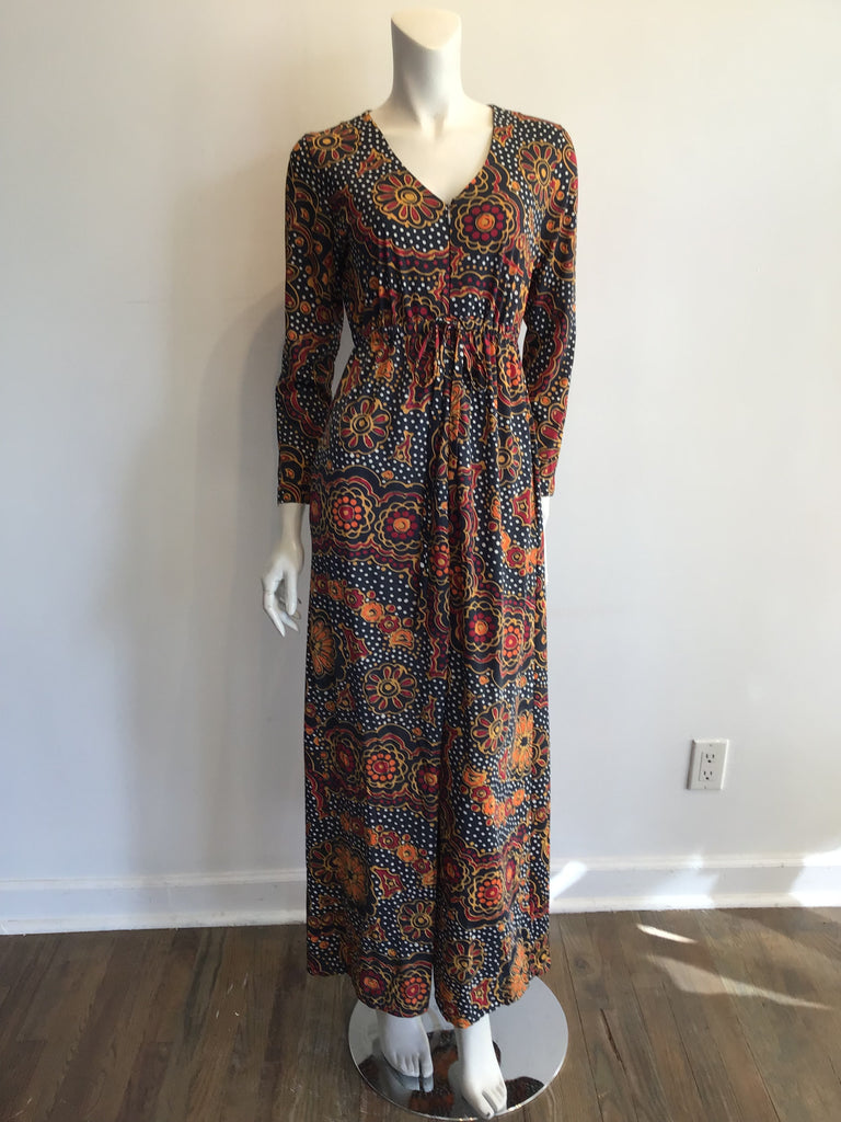 1970s Vanity Fair Printed Polyester Maxi Dress Size 8