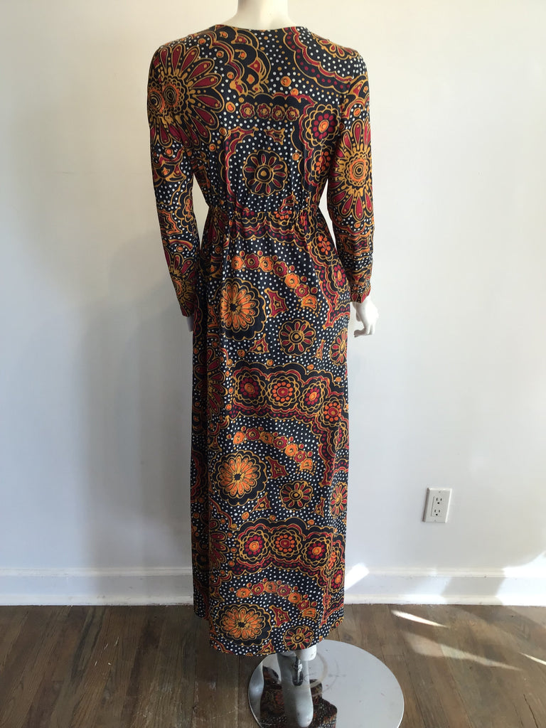 1970s Vanity Fair Printed Polyester Maxi Dress Size 8