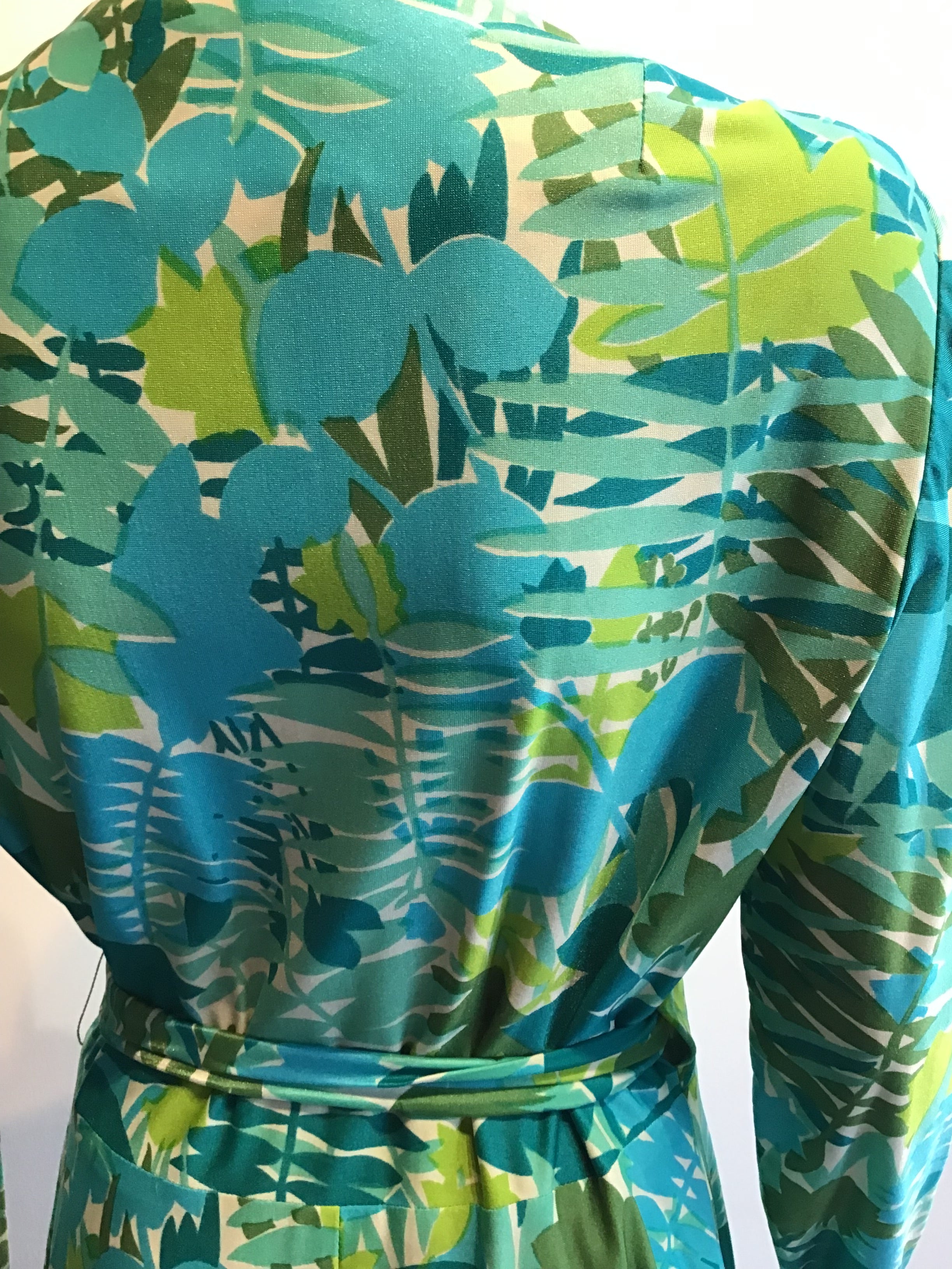 1970’s Rona Turquoise and Green Polyester Maxi Dress Size 8