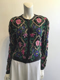 1980’s Black Silk Floral Beaded Evening Jacket Size 6