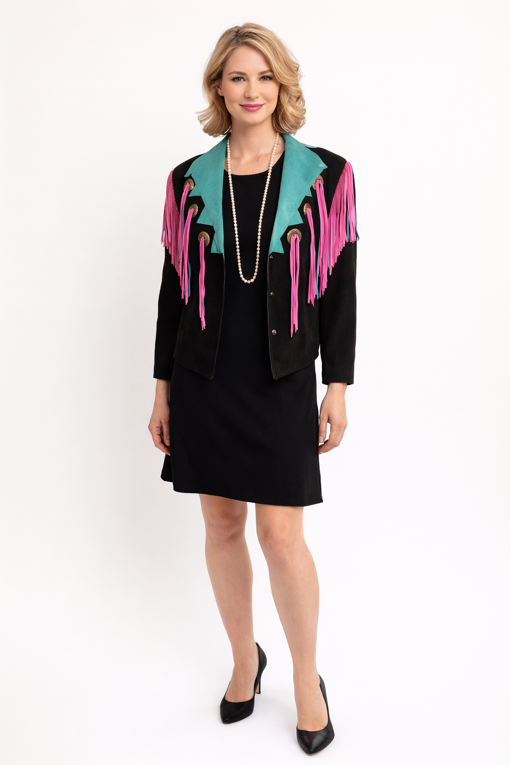 Colorful Fringed Jacket - 1980's Women's Costume Rental