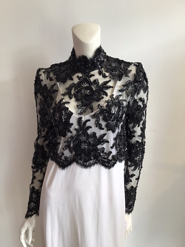 1980's Patrick Kelly Black Net Sequin Evening Top size 6