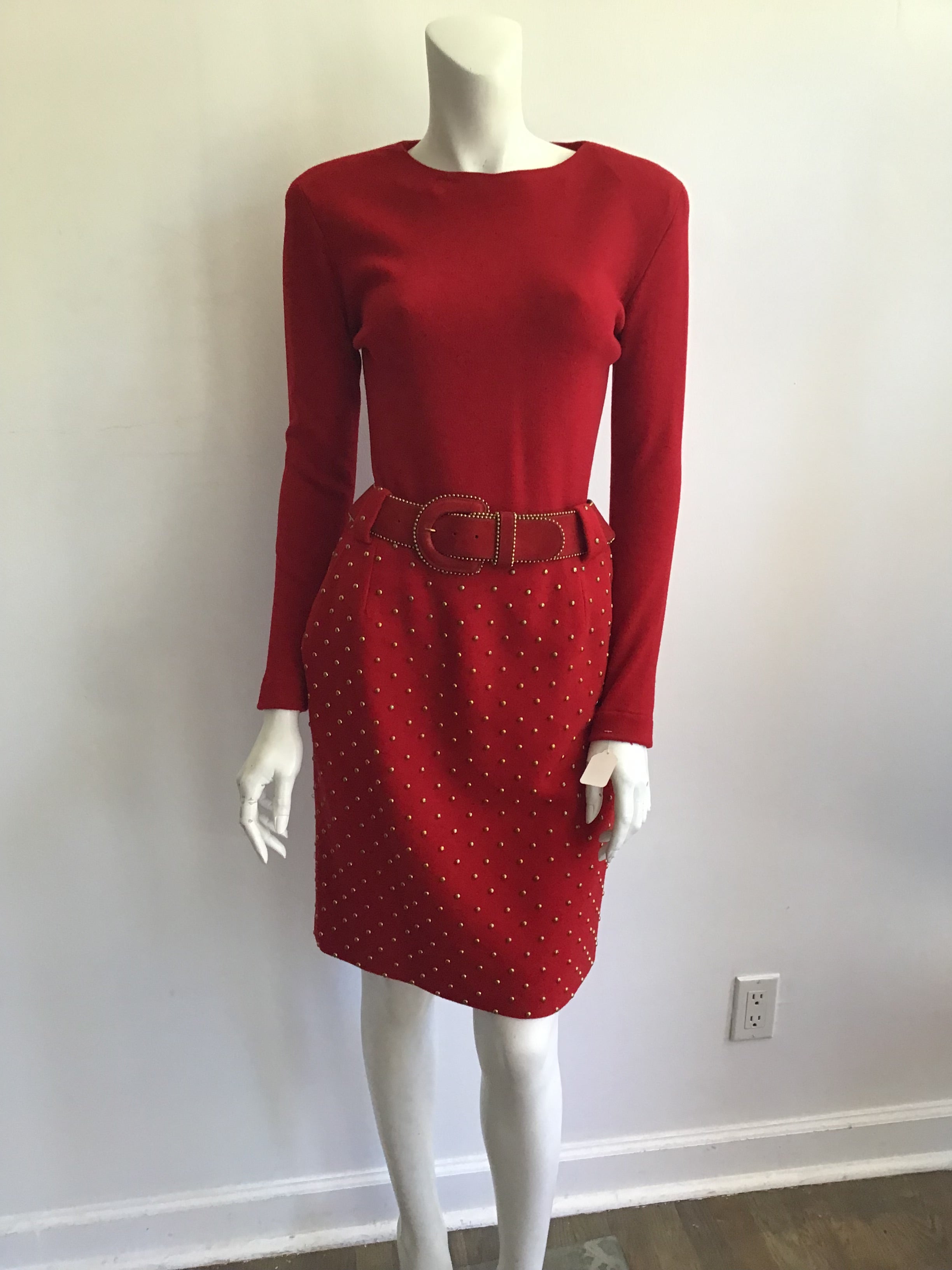 1980's Red Cashmere/wool Blend Anne Klein 3 Piece Ensemble Size 6