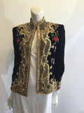 1980s  S. Aton Black Beaded Rayon Velvet  Evening Jacket Size 6
