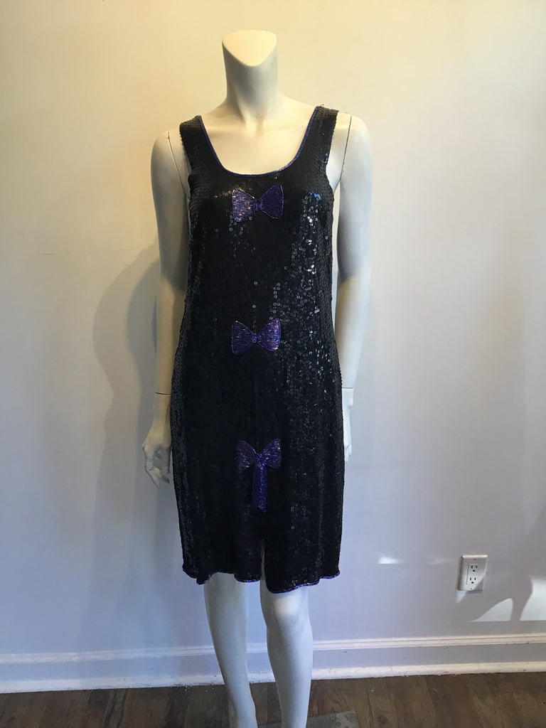 1990's Black Sequined Creed Toronto Dress Size 8