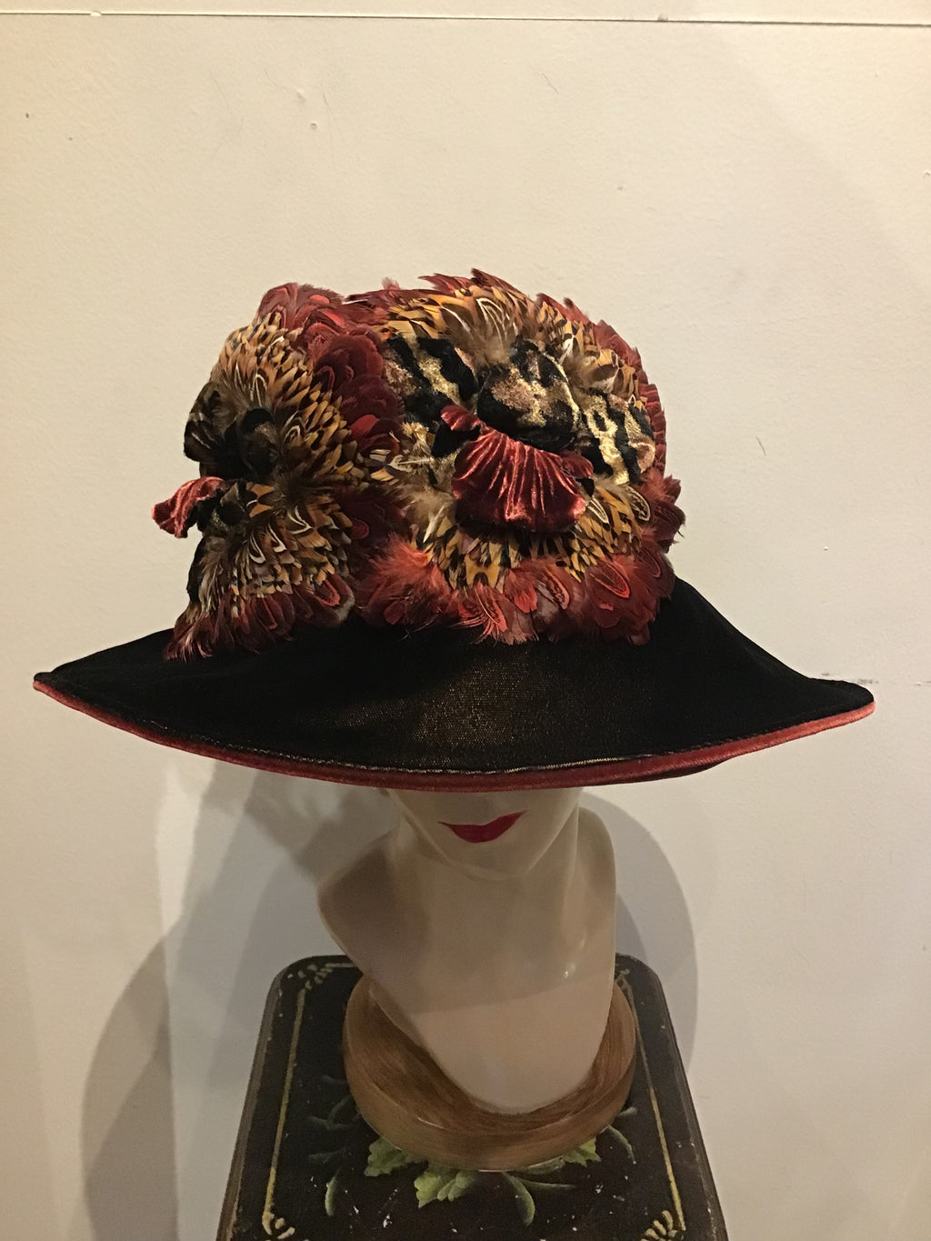 1990’s Eric Javits Wine Velvet and Feather Hat