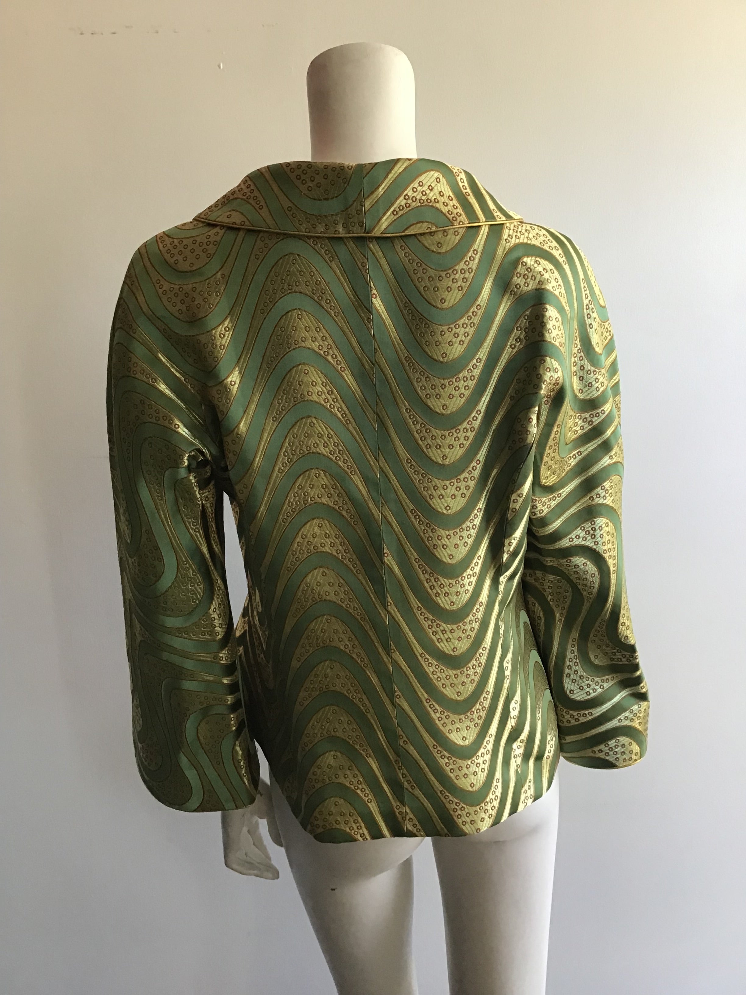 1990’s Green and Gold Silk Grace Chang Jacket Size 12