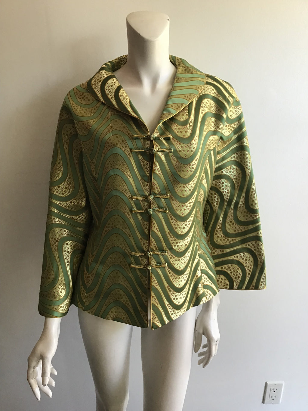 1990’s Green and Gold Silk Grace Chang Jacket Size 12