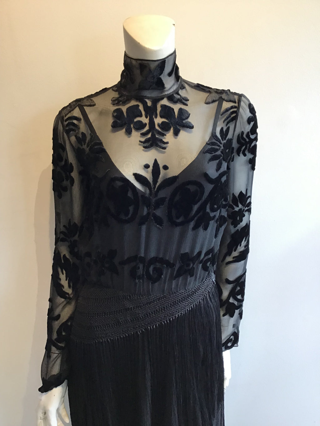 1990s Ralph Lauren Rayon and silk Evening Dress with Fringe Size 6