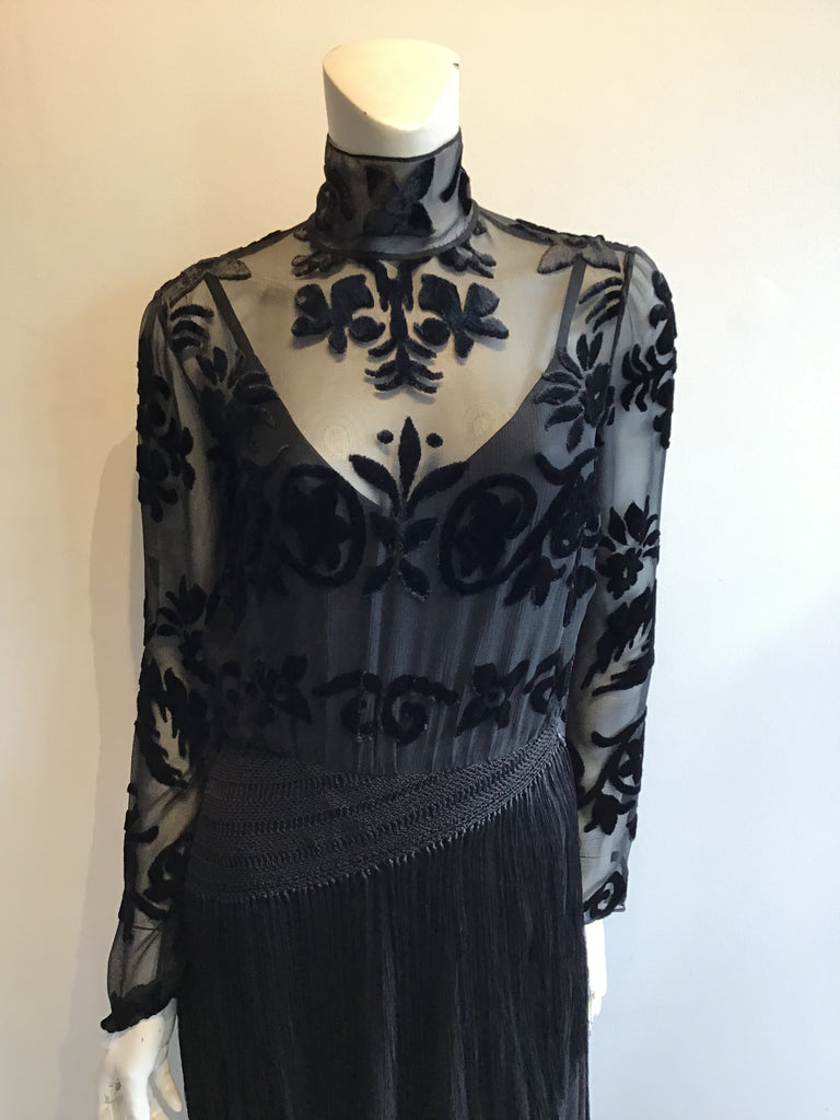 1990s Ralph Lauren Rayon and silk Evening Dress with Fringe Size 6