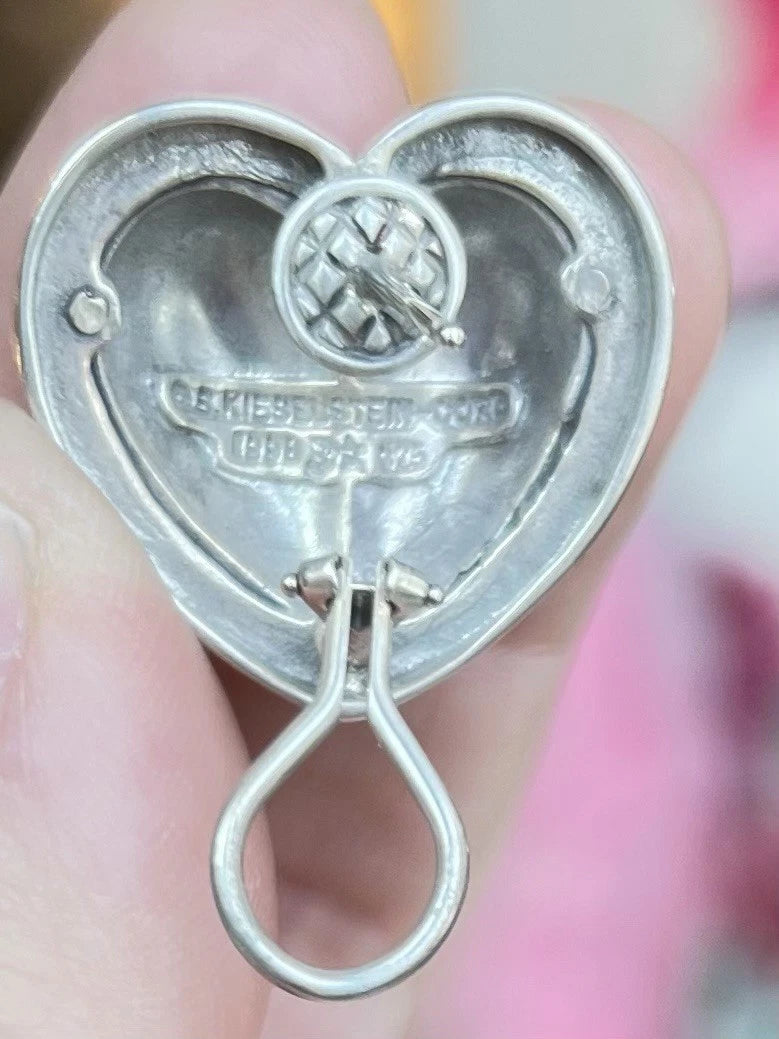 1996 BARRY KIESELSTEIN CORD STERLING SILVER OMEGA CLIP BRAIDED HEART EARRING