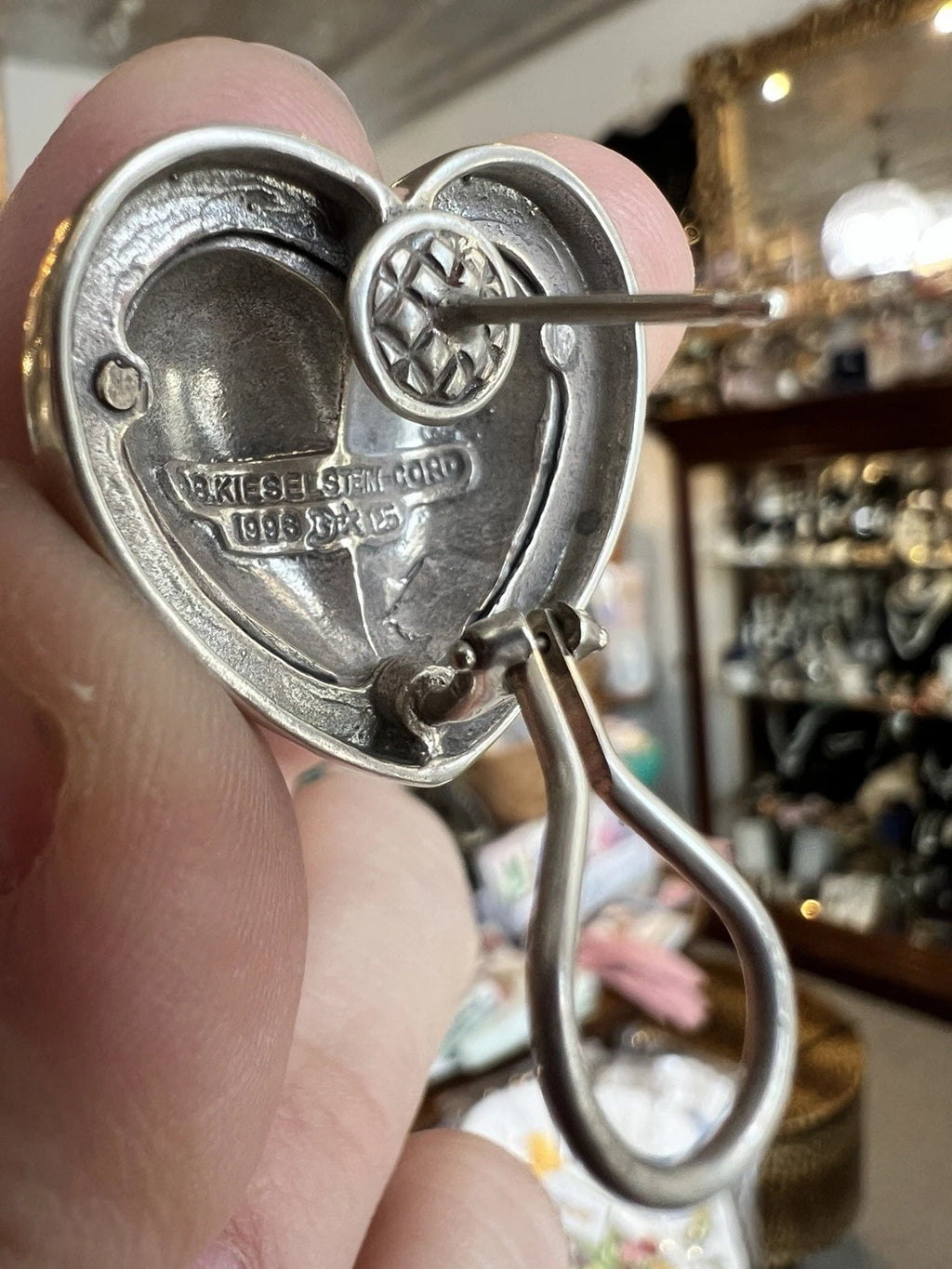 1996 BARRY KIESELSTEIN CORD STERLING SILVER OMEGA CLIP BRAIDED HEART EARRING