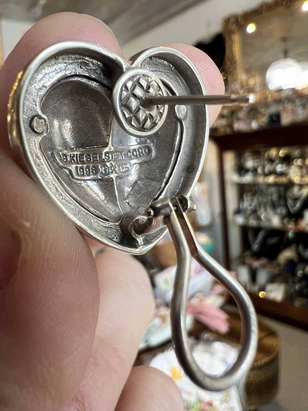 1996 BARRY KIESELSTEIN CORD STERLING SILVER OMEGA CLIP BRAIDED HEART EARRING