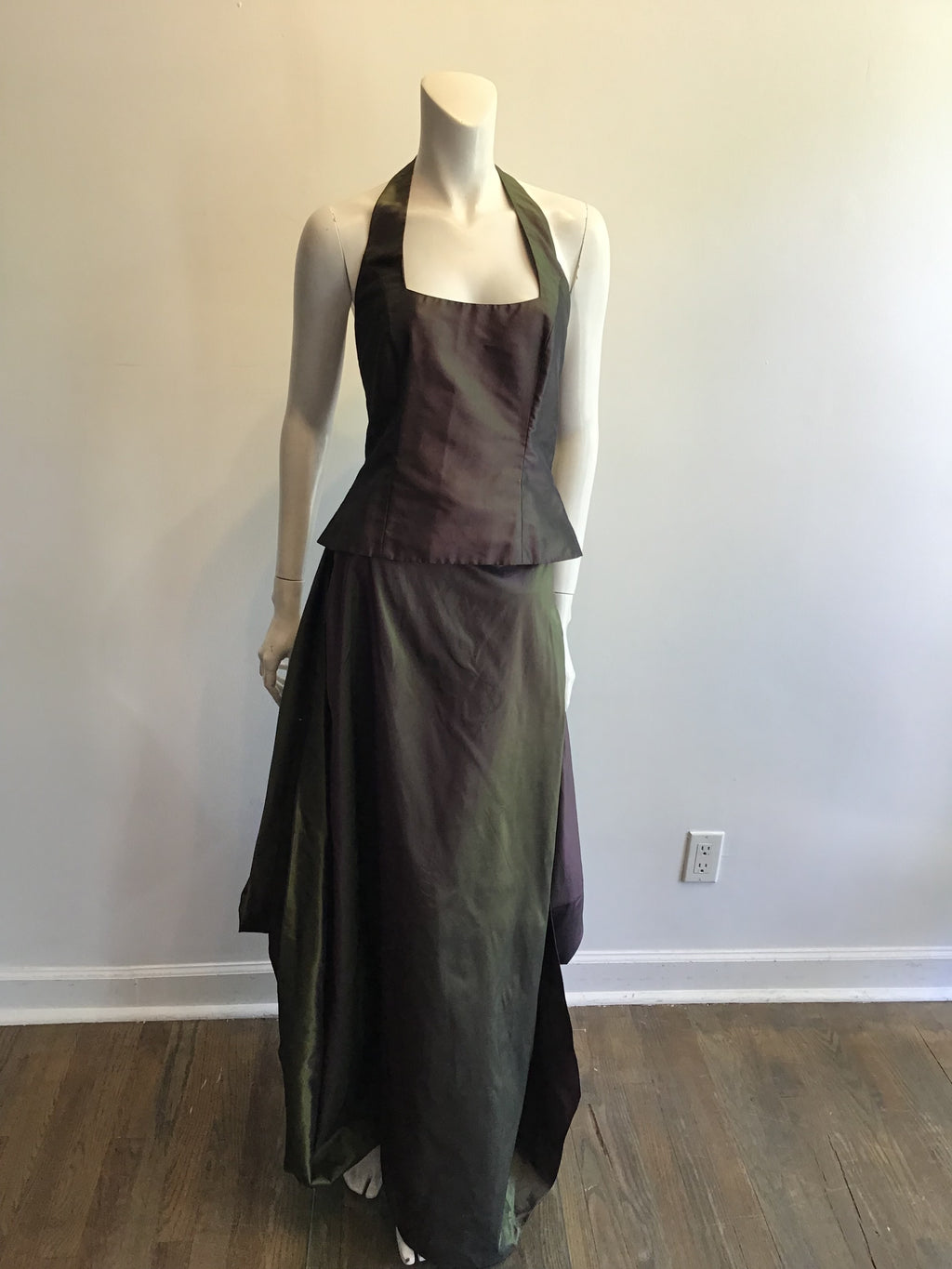 1990’s Maria Pinto Silk Taffeta Green/Purple 3 Piece Evening Ensemble Size 6