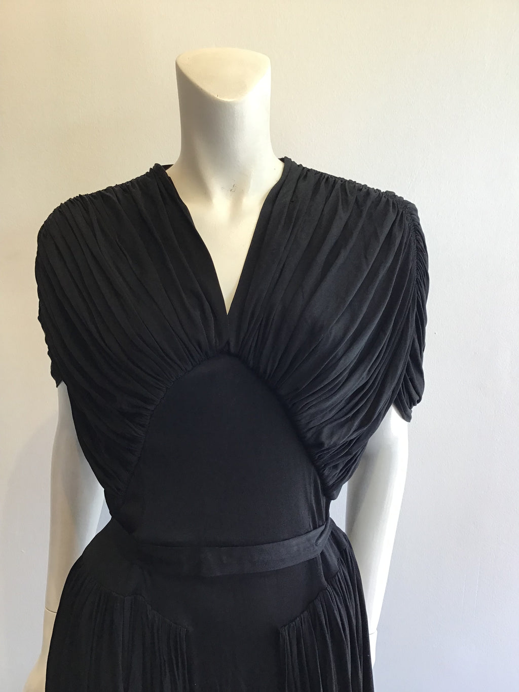 1930’s Christine Misset Black Silk Jersey Dress Size 8