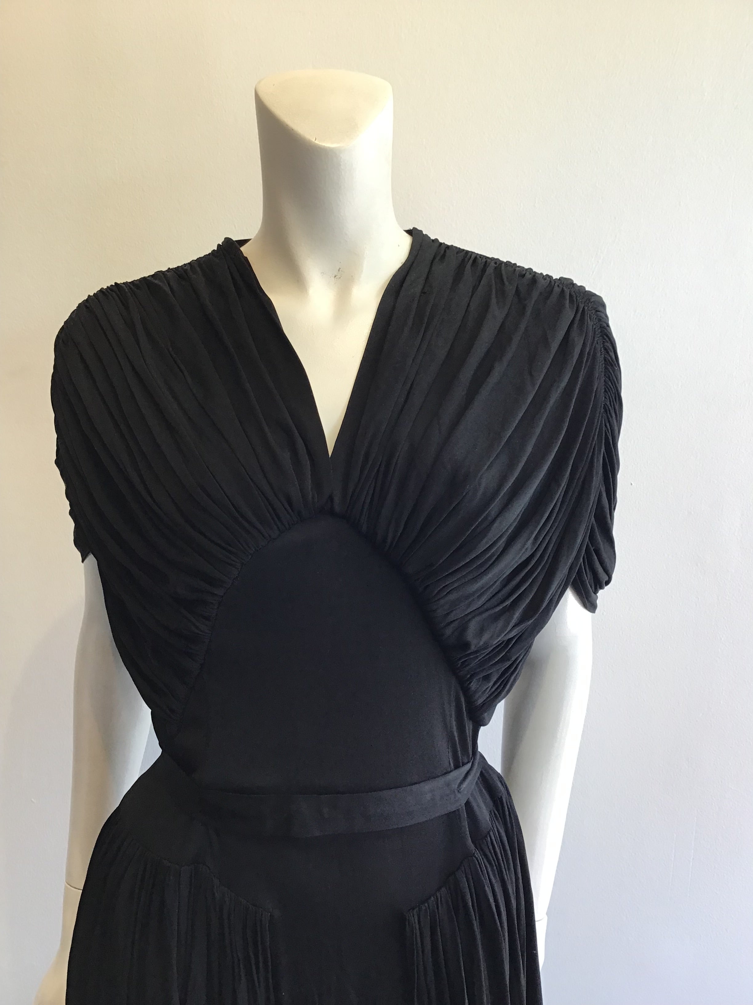 1930’s Christine Misset Black Silk Jersey Dress Size 8