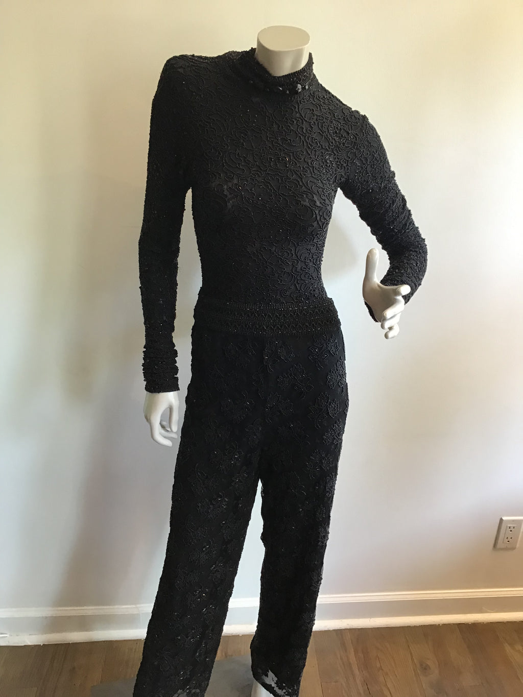1980's Giorgio di Saint Angelo  Black Beaded Unitard and Pants Size 6/8