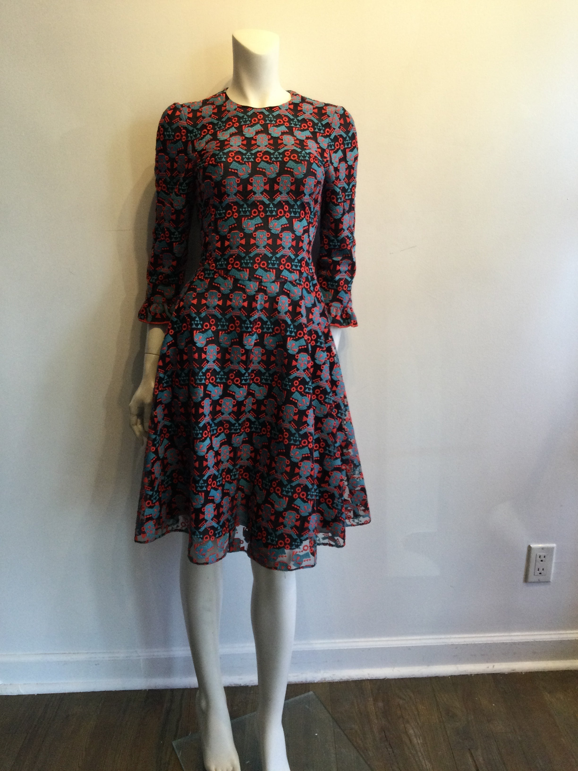 2000’s Armani Red and blue Embroidered Net Dress Size 8