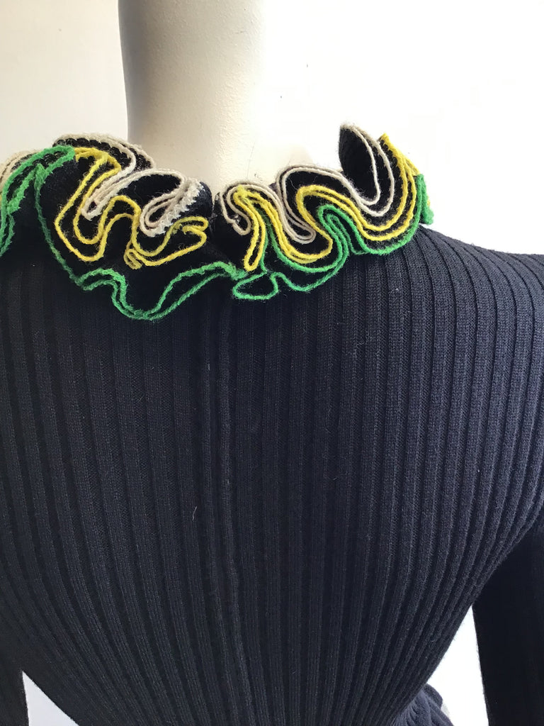 1970’s Black Wool Blend Knit Dress Size 6