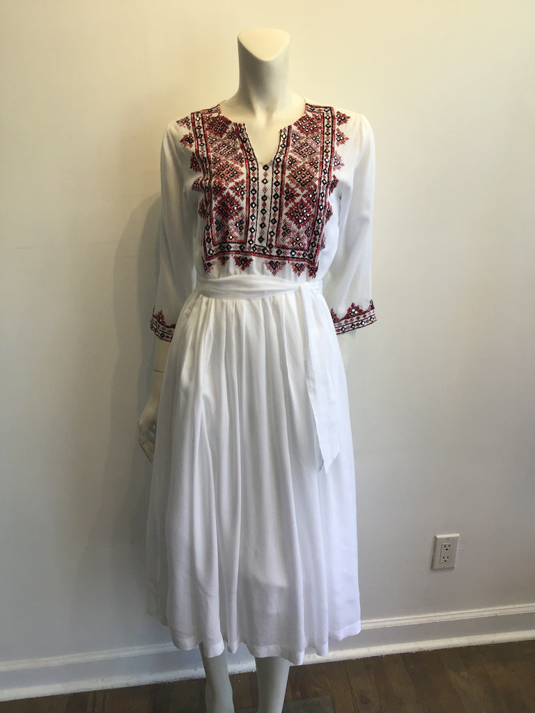 2000s Olivia Dar Cotton Embroidered White Dress Size 10